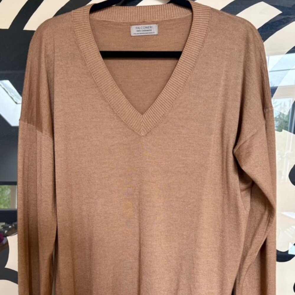 LAST CALL, FALCONERI ULTRA FINE CASHMERE DOUBLE V-NECK SWEATER - S WOMAN'S